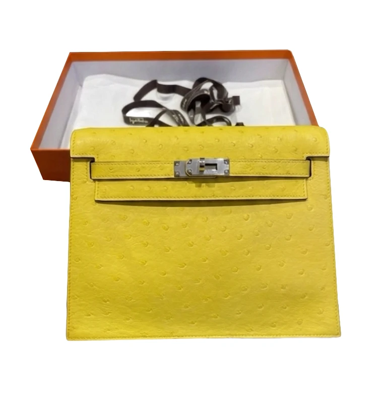 New Hermes Kelly Danse Jaune Citron Ostrich Palladium Hardware