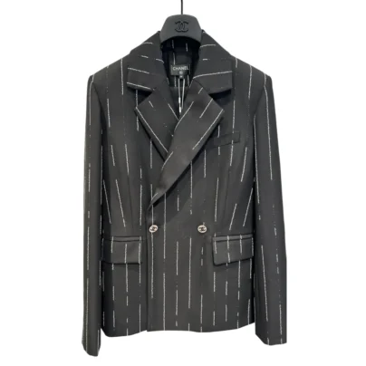 2026 Chanel Black White Jacket vertical stripe embroidered glass beads