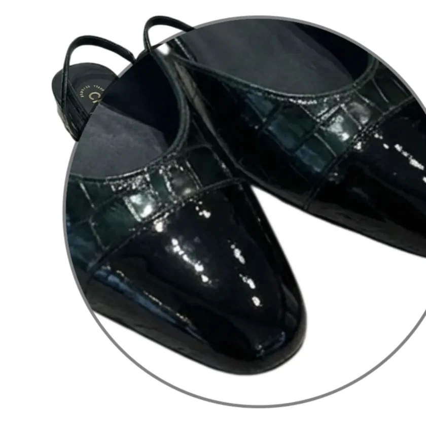 2026 Chanel Crocodile Embossed Calfskin Cap Toe CC Slingback Flats detail