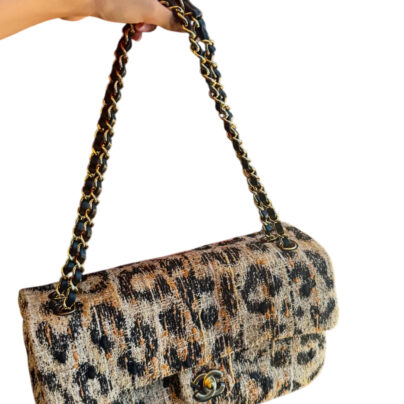 2026 Chanel Maxi Leopard Print Souplissimo Tweed Brown Black Mixed Fibers Small Flap Bag