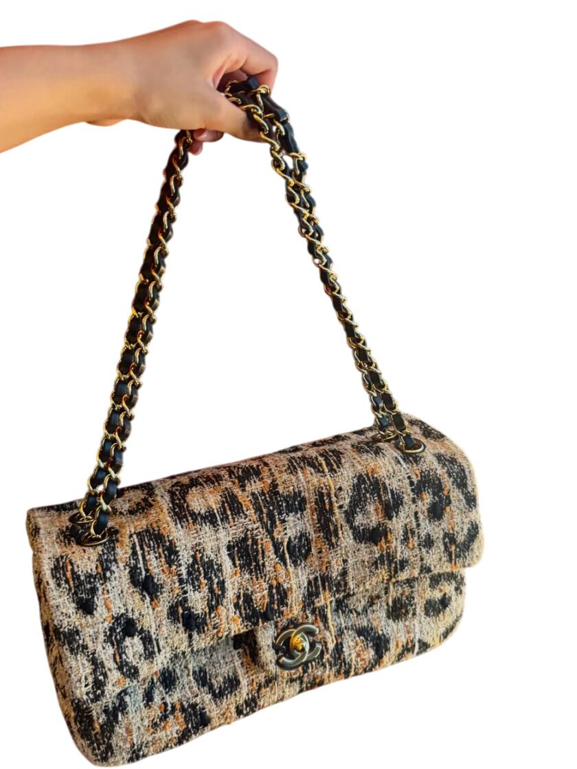 2026 Chanel Maxi Leopard Print Souplissimo Tweed Brown Black Mixed Fibers Small Flap Bag