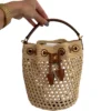 Celine Teen Clara Natural Raffia Calfskin Bucket Bag