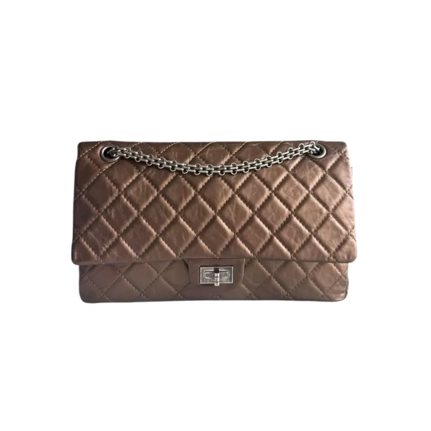 Chanel 2.55 Reissue Classic Medium Double Flap Metallic Bronze Silver tone Hardware
