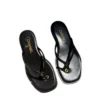 Chanel 2026 FW Black Leather Flat Thong Sandals
