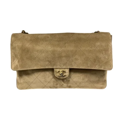 Chanel 2026 Souplissimo Maxi Flap Dark Beige Suede Gold Tone Hardware