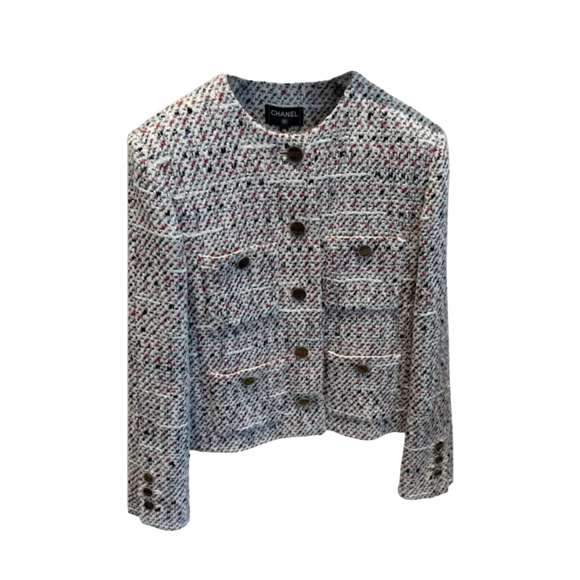 Chanel 2026 White Blue Cotton Wool Tweed Jacket