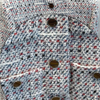 Chanel 2026 White Blue Cotton Wool Tweed Jacket four front pockets