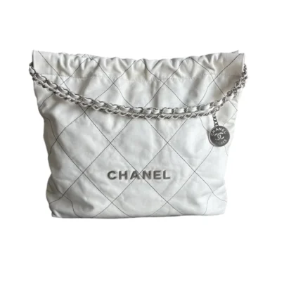 Chanel 22 Small Quilted White Shiny Calfskin Leather