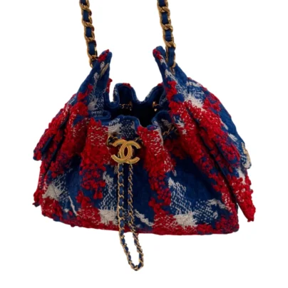 Chanel 25 Mini Hobo Bag Red Blue White Tweed Goldtone Hardware