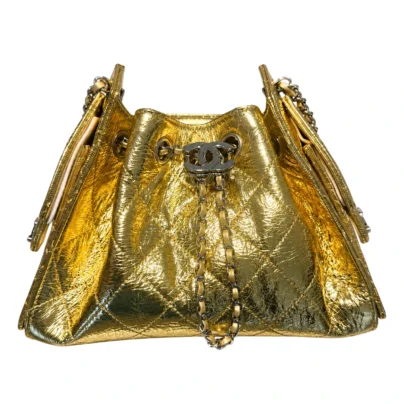Chanel 25 Mini Hobo Drawstring Bag Metallic Gold