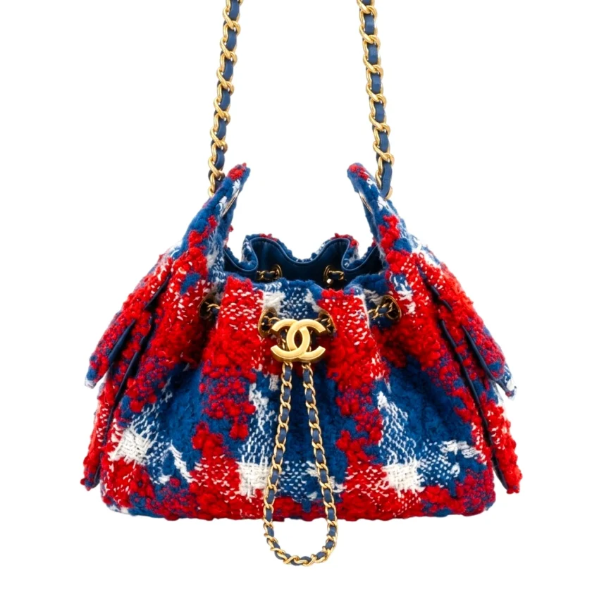 Chanel 25 Mini Hobo Tweed Multicolor Red Blue Bag Goldtone Hardware