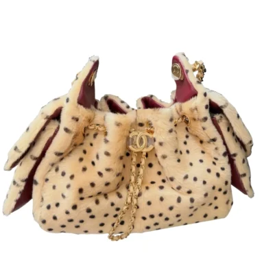 Chanel 25 Mini Light Beige Black Cheetah Print Pony Hair Fur Gold tone Hardware