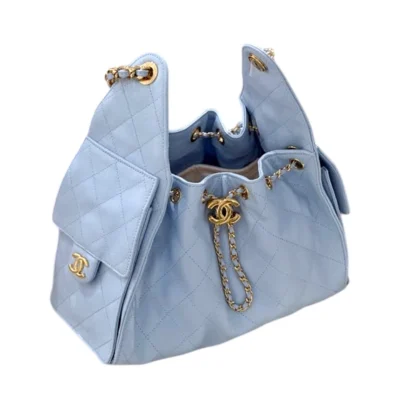 Chanel 25 Small Hobo Bag Blue Lamsbkin Goldtone Hardware