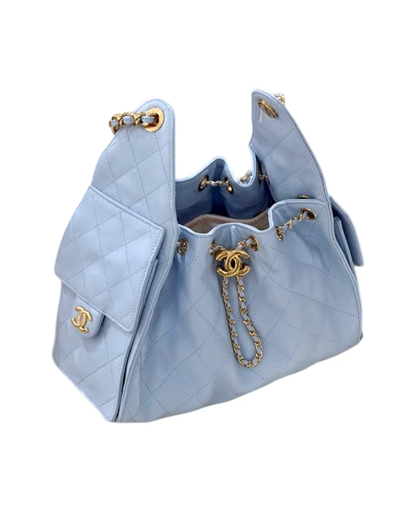 Chanel 25 Small Hobo Bag Blue Lamsbkin Goldtone Hardware