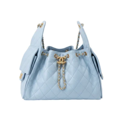 Chanel 25 Small Hobo Blue Lamsbkin Bag Goldtone Hardware