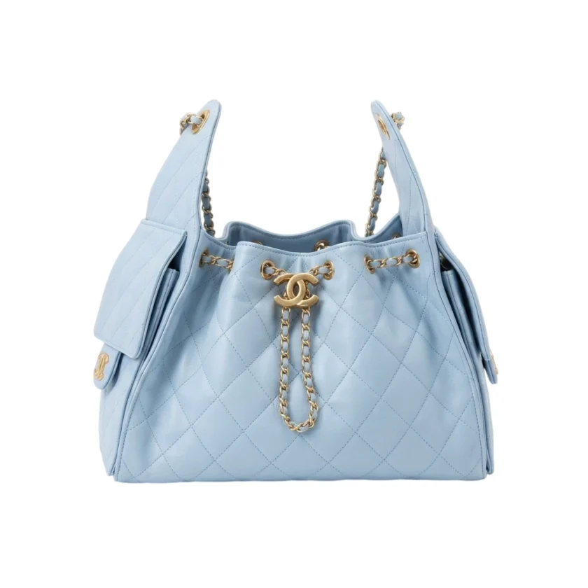 Chanel 25 Small Hobo Blue Lamsbkin Bag Goldtone Hardware