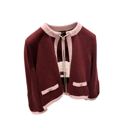 Chanel 25A Burgundy Cashmere Cardigan FR38