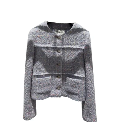 Chanel 25B Purple Wool Tweed Jacket Double Pockets