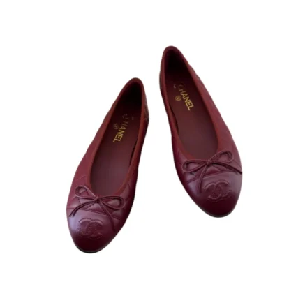 Chanel 26B Cap Toe Ballet Flats Burgundy Red Lambskin
