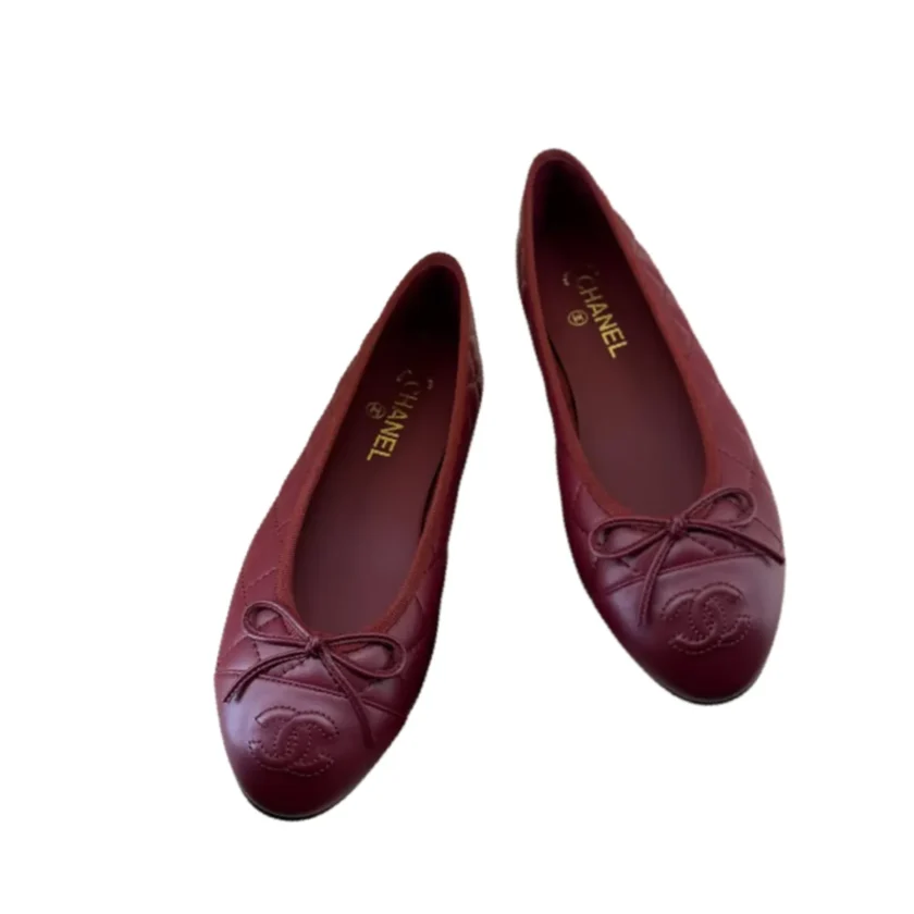 Chanel 26B Cap Toe Ballet Flats Burgundy Red Lambskin