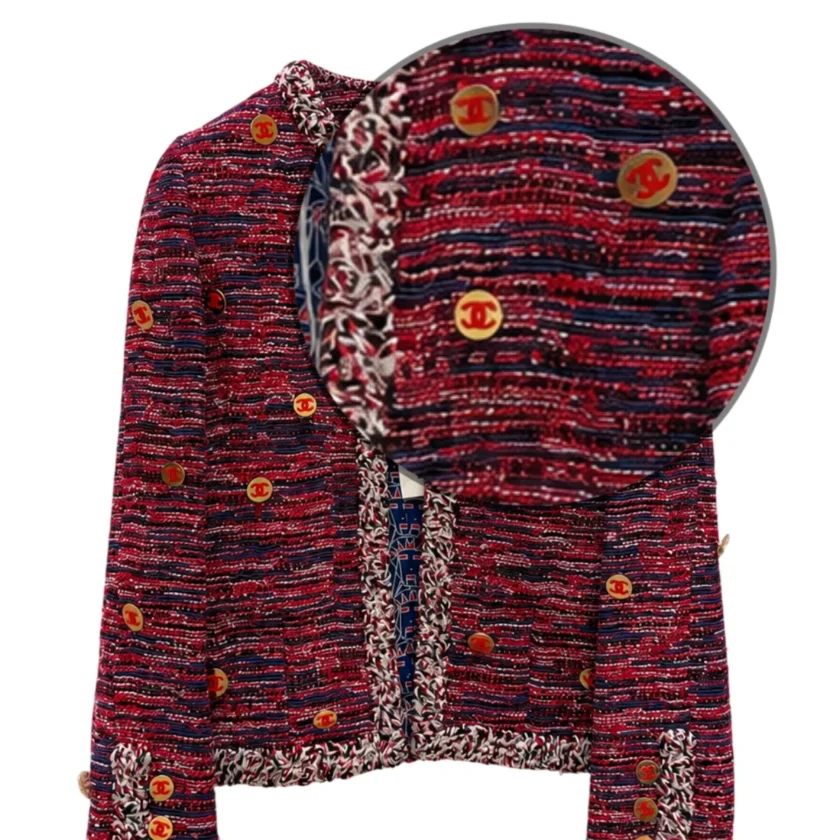 Chanel 26B Red Tweed Jacket Metiers D'art