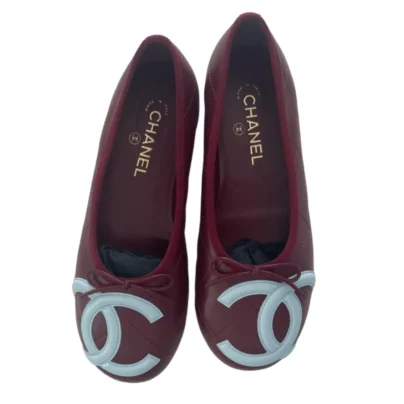 Chanel Ballet Flats in Burgundy Light Blue Lambskin