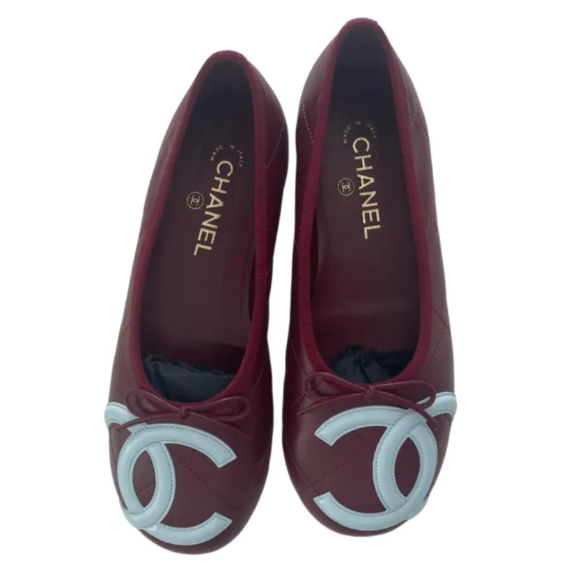 Chanel Ballet Flats in Burgundy Light Blue Lambskin