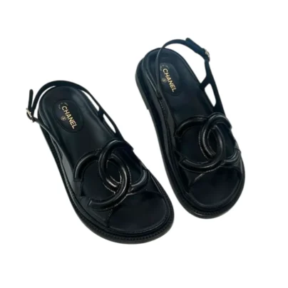 Chanel Black Crumpled Shiny Lambskin Sandals FW2026