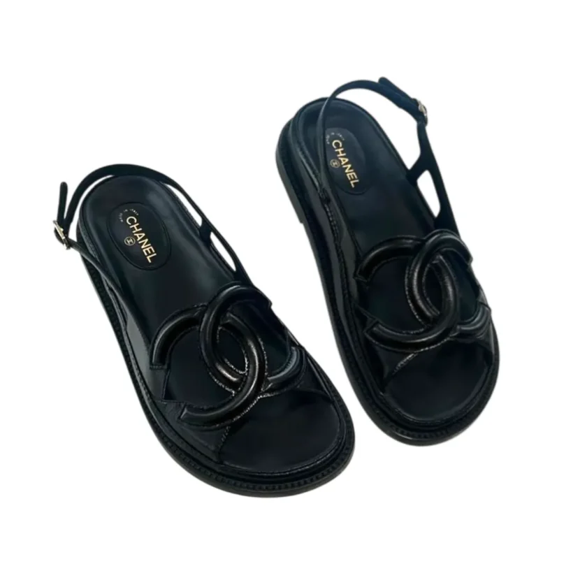 Chanel Black Crumpled Shiny Lambskin Sandals FW2026