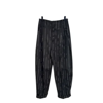 Chanel Black White Tailored pants vertical stripe embroidered glass beads