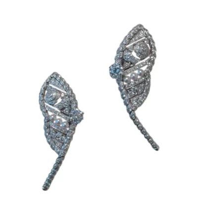Chanel Butterfly Earrings Diamond Pearls White Gold