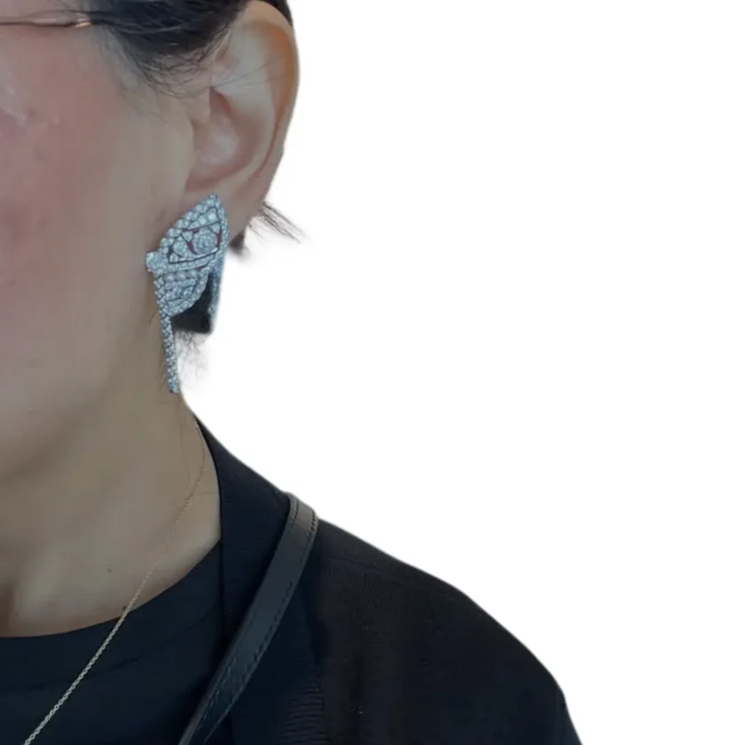 Chanel Butterfly Earrings Diamond White Gold Pearls