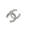 Chanel CC Crystal Pearl Strass Pierced Stud Earrings Silver
