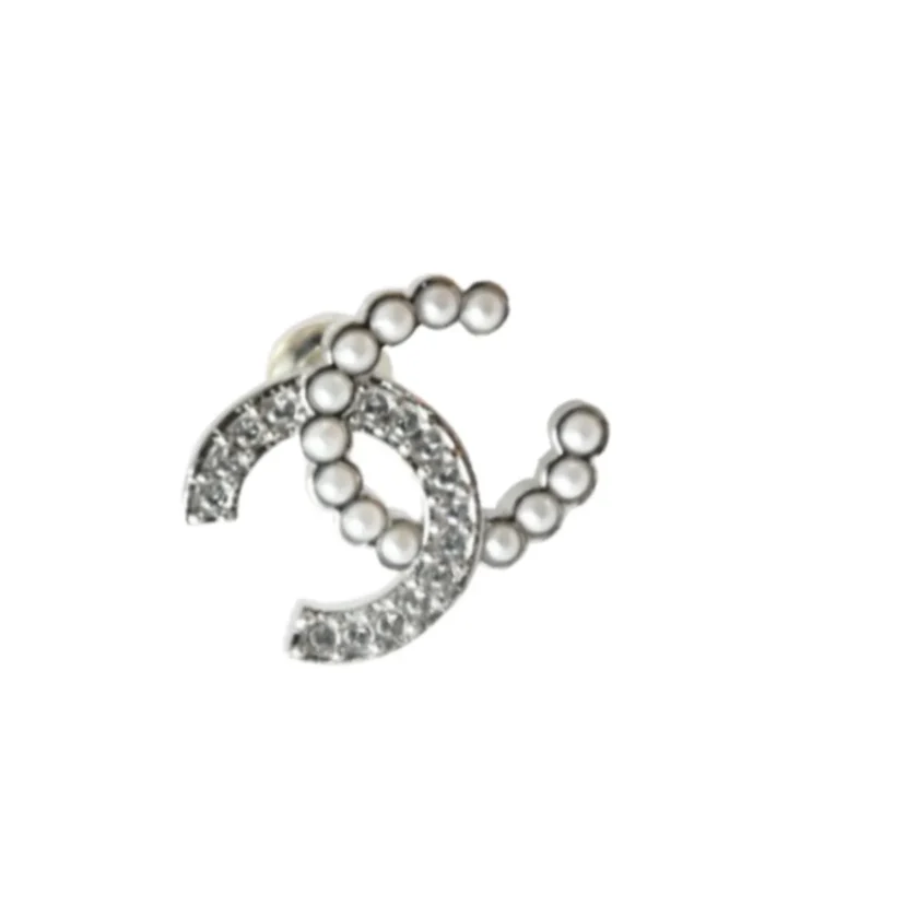 Chanel CC Crystal Pearl Strass Pierced Stud Earrings Silver