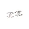 Chanel CC Crystal Strass Pearl Pierced Stud Earrings Silver