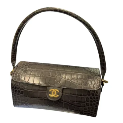 Chanel Clutch With Chain Dark Khaki Crocodile Embossed Calfskin Gold-Tone Metal