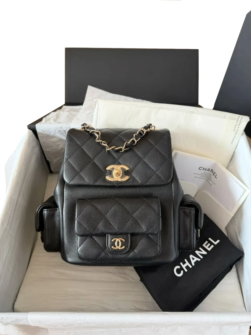 Chanel Duma Small Backpack Black Caviar Leather Gold Hardware