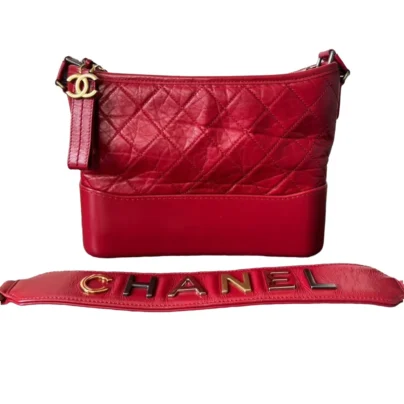 Chanel Gabrielle Medium Red Crinkled Calfskin Hobo Bag