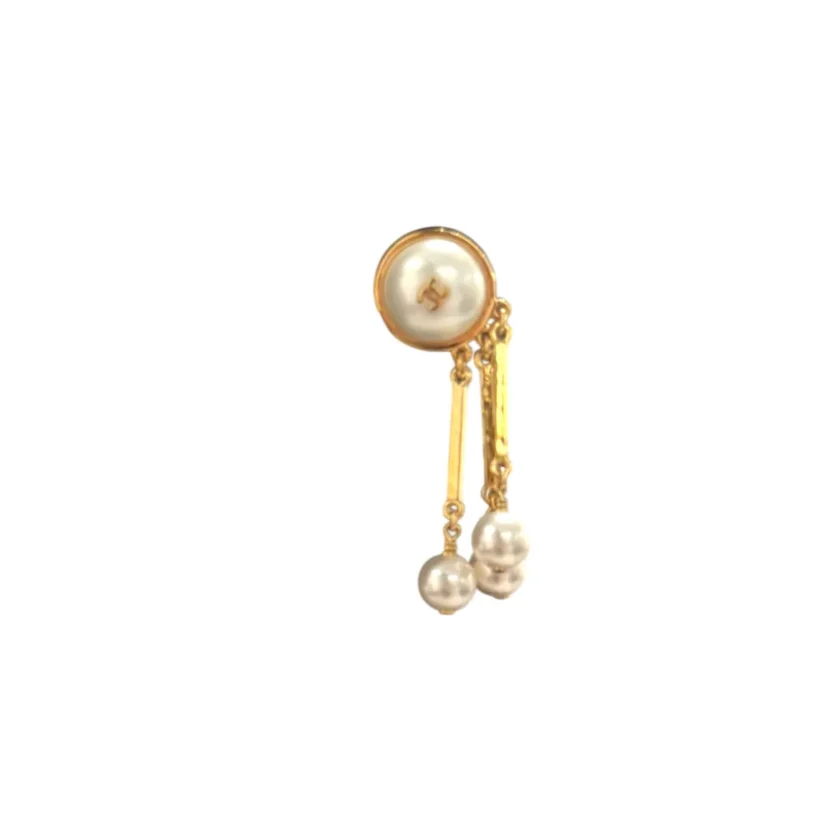 Chanel Gold and Pearly White Pendant Earrings 26A