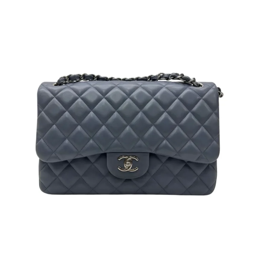 Chanel Jumbo Classic Double Flap Blue Lambskin Silver Hardware