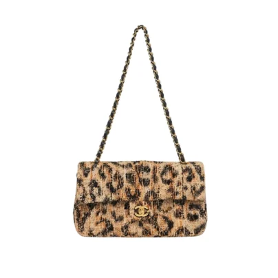 Chanel Maxi Leopard Print Souplissimo Tweed Brown Black Mixed Fibers Small Flap Bag