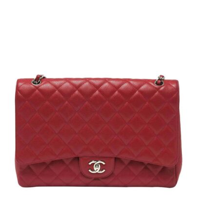 Chanel Maxi Single Flap Red Caviar Leather Silver tone Hardware