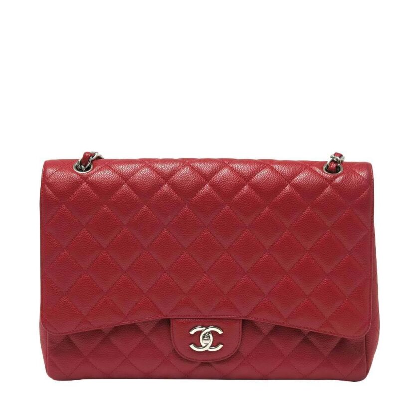 Chanel Maxi Single Flap Red Caviar Leather Silver tone Hardware