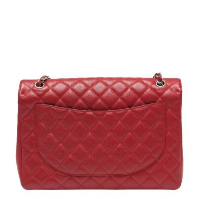Chanel Maxi Single Flap Red Caviar Leather Silver tone Hardware back