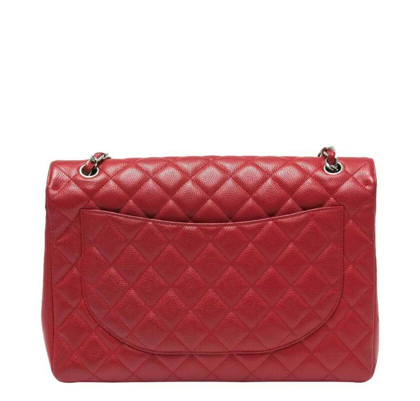 Chanel Maxi Single Flap Red Caviar Leather Silver tone Hardware back