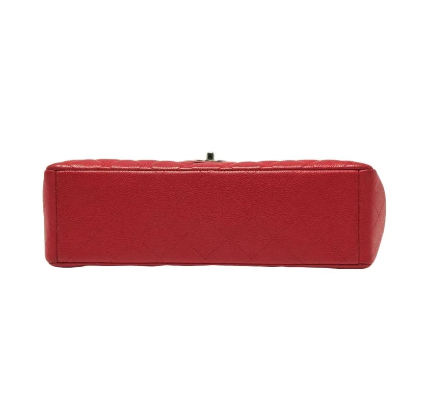 Chanel Maxi Single Flap Red Caviar Leather Silver tone Hardware bottom