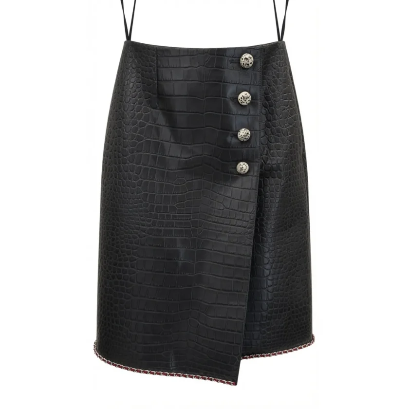 Chanel Midi Skirt Charcoal Black Crocodile Embossed Calfskin Metiers D'art 2026