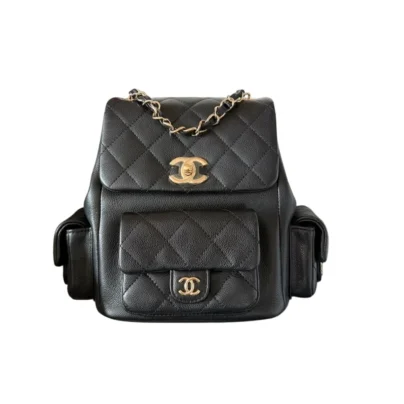Chanel Small Duma Backpack Black Caviar Leather Gold Hardware