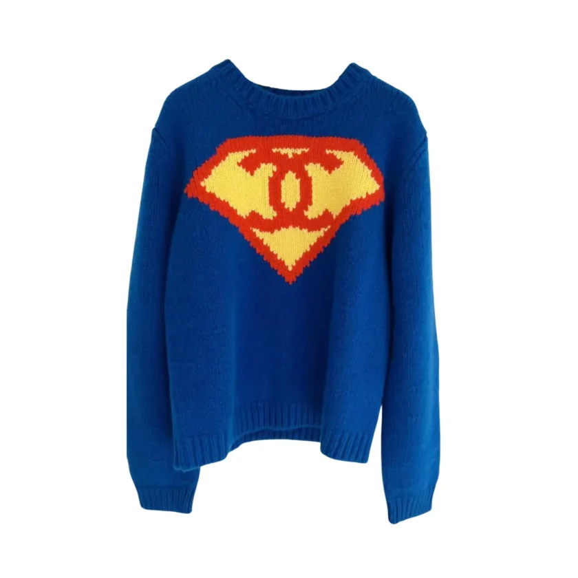 Chanel Superman Sweater Knit Blue Red Yellow Cashmere Pullover