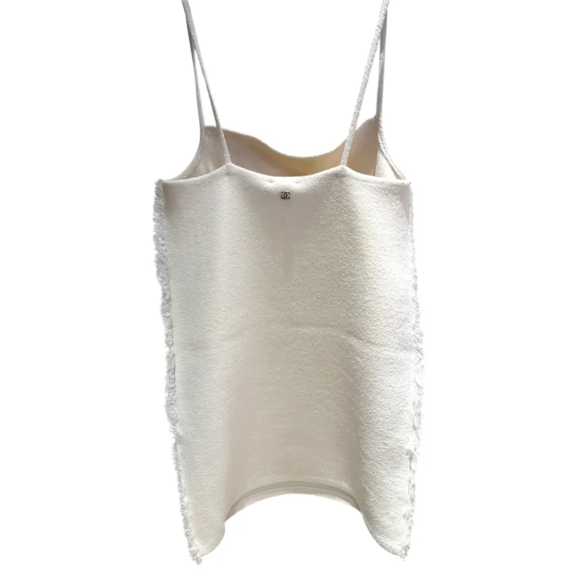 Chanel white cotton top with fringe edges FW26